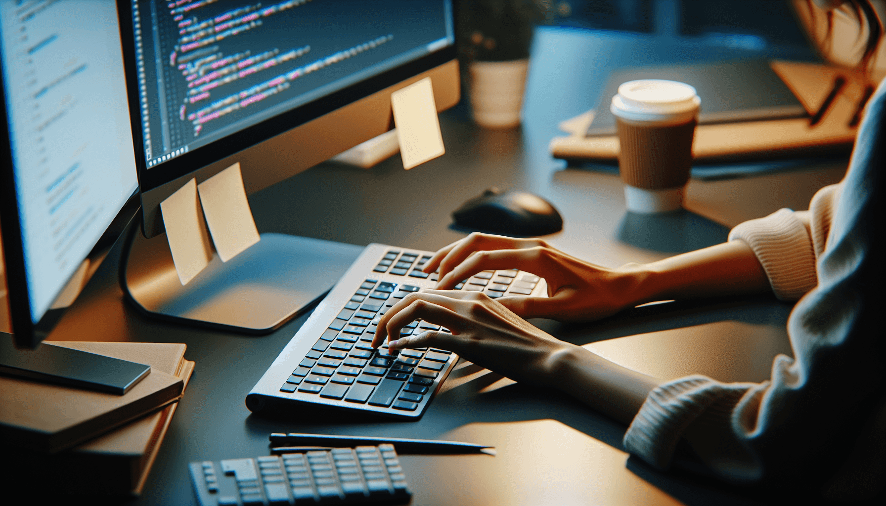 Hands typing on a keyboard